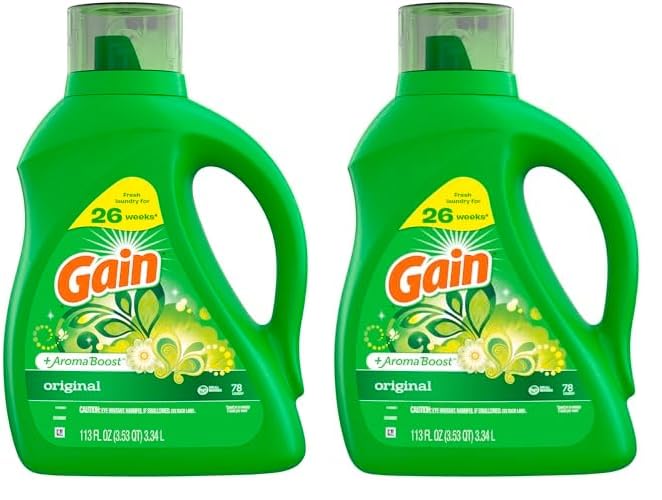 Gain + Aroma Boost Laundry Detergent Liquid, Original Scent, 107 Loads, 154 fl oz, HE Compatible Laundry Soap with Febreze and Oxi, Gain Laundry Detergent, Liquid Laundry Detergent