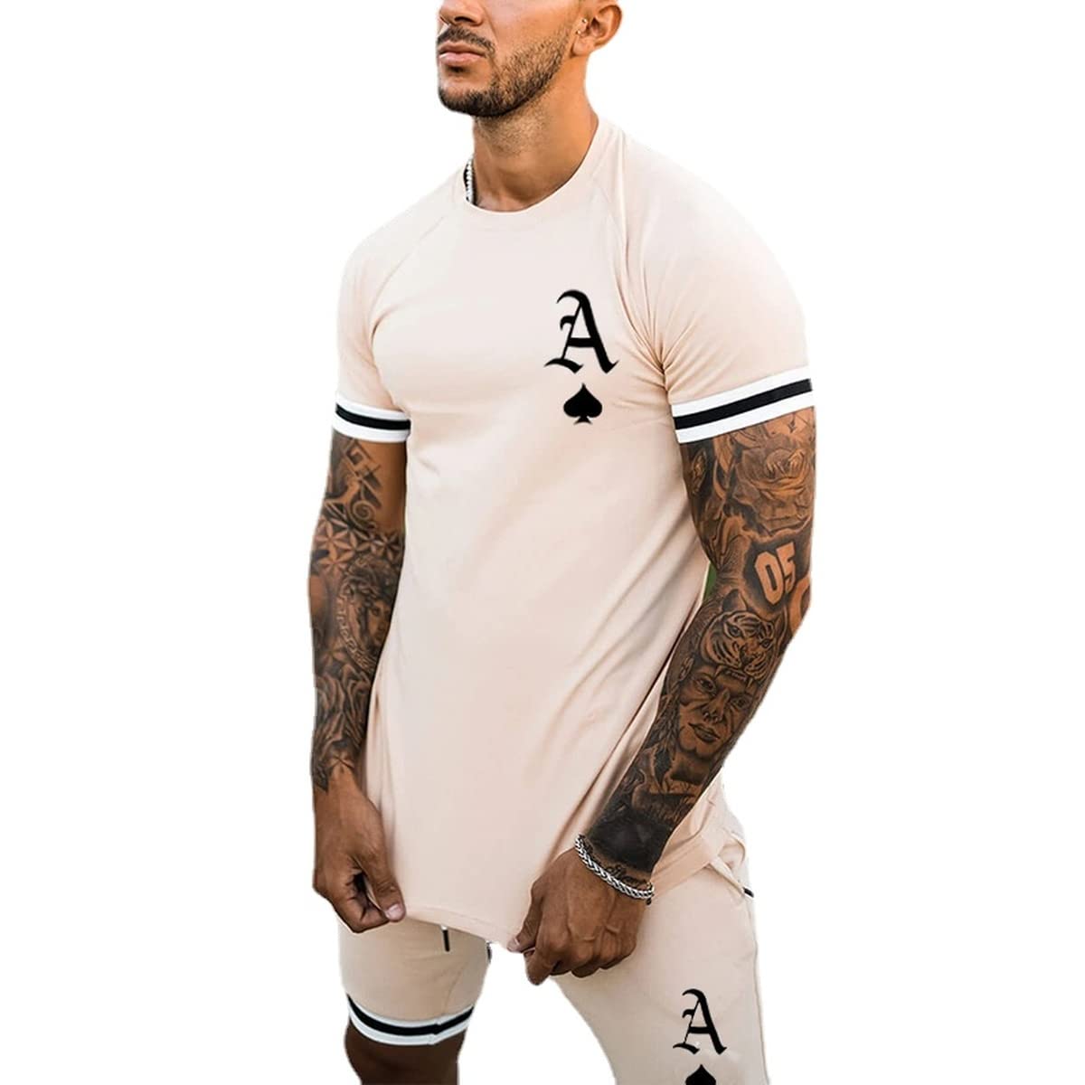 Men's Short Sets 2 Piece Summer Outfits Tracksuits Short Sleeve Shirt and Shorts 3D Poker Shirt