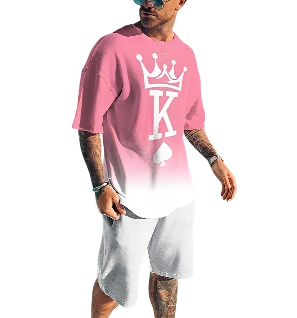 Men's Short Sets 2 Piece Summer Outfits Tracksuits Short Sleeve Shirt and Shorts 3D Poker Shirt