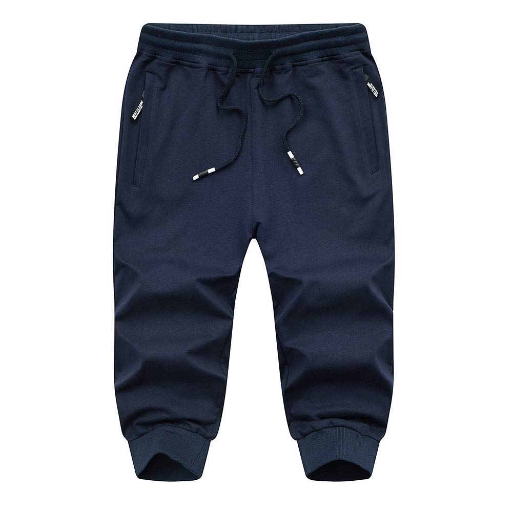 MAGNIVIT Men's 3/4 Jogger Capri Pants Workout Gym Below Knee Shorts Zipper Pockets Jogger Sweatpant Capris for Men