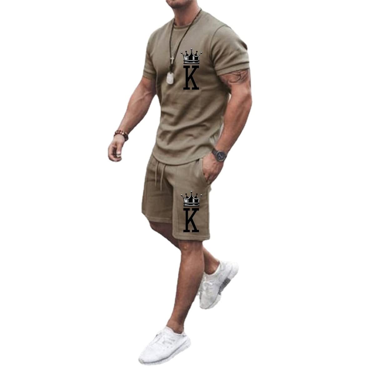 Men's Short Sets 2 Piece Summer Outfits Tracksuits Short Sleeve Shirt and Shorts 3D Poker Shirt