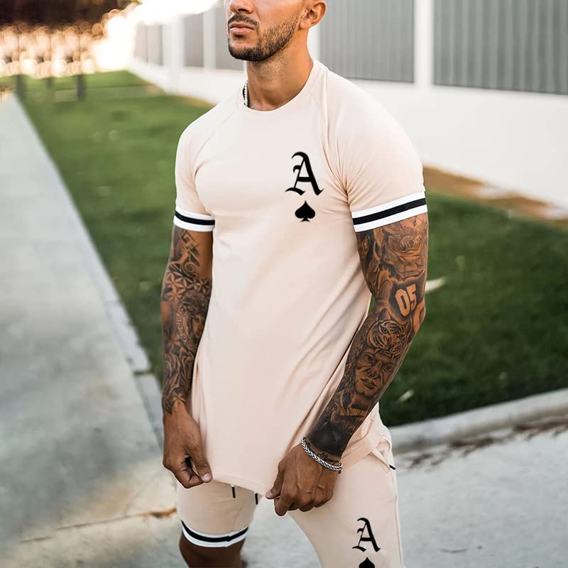 Men's Short Sets 2 Piece Summer Outfits Tracksuits Short Sleeve Shirt and Shorts 3D Poker Shirt
