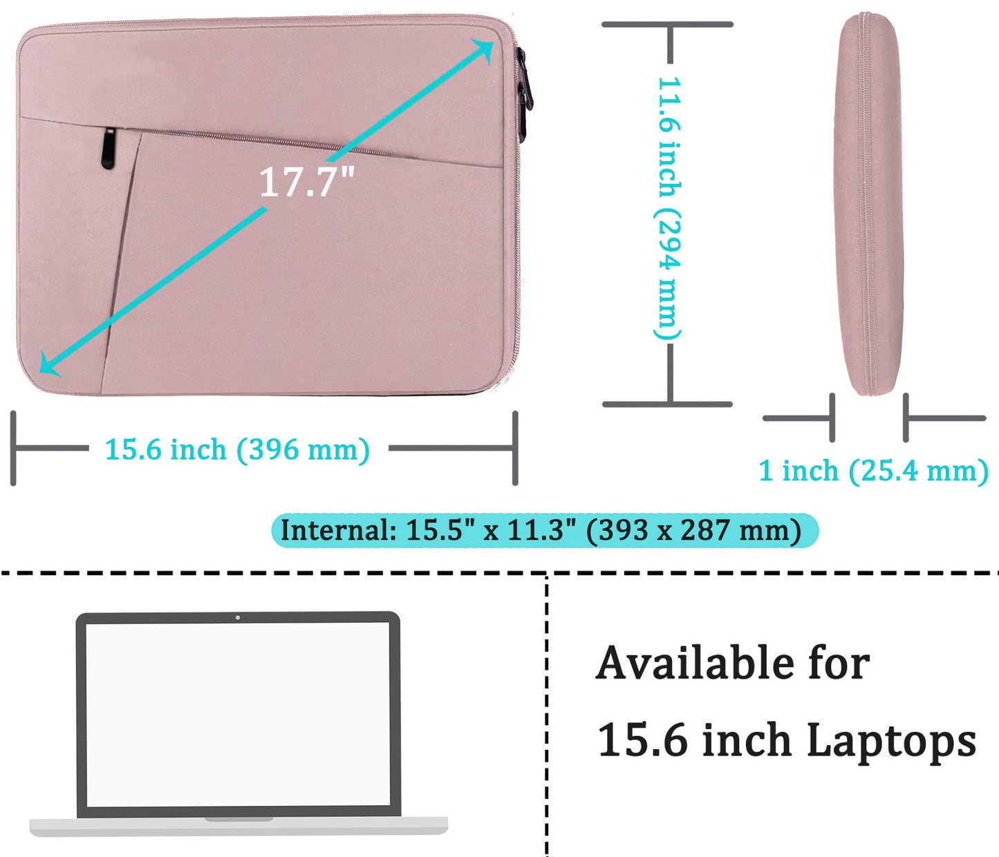 Laptop Case Sleeve 15.6 inch, Durable Shockproof Protective Computer Carrying Cover with Front Pocket, Briefcase Handbags Laptop Sleeve Bag for 15.6 inch HP, Dell, Acer, Asus, Notebook, Black