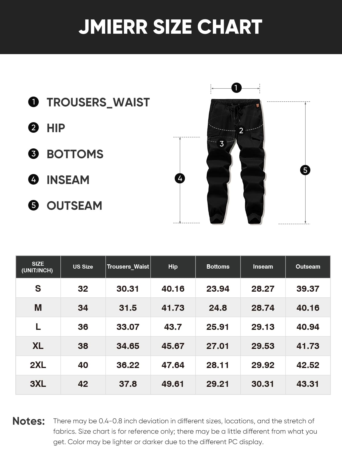 JMIERR Mens Fashion Cargo Pants - Casual Cotton Tapered Stretch Twill Drawstring Athletic Joggers Sweatpants with 6 Pockets