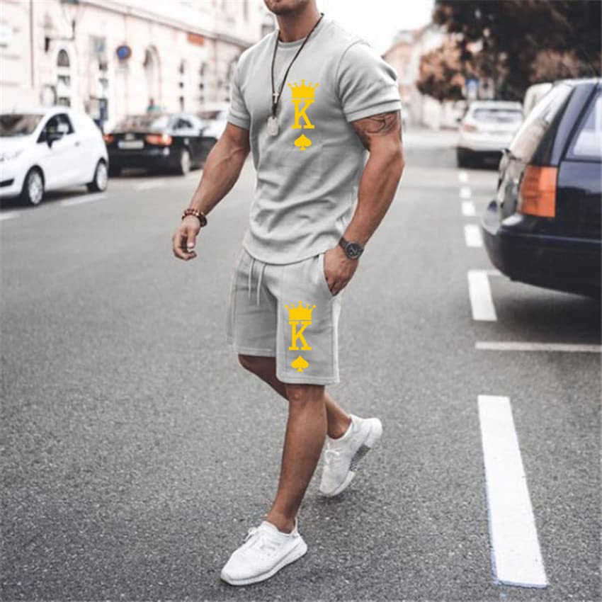 Men's Short Sets 2 Piece Summer Outfits Tracksuits Short Sleeve Shirt and Shorts 3D Poker Shirt
