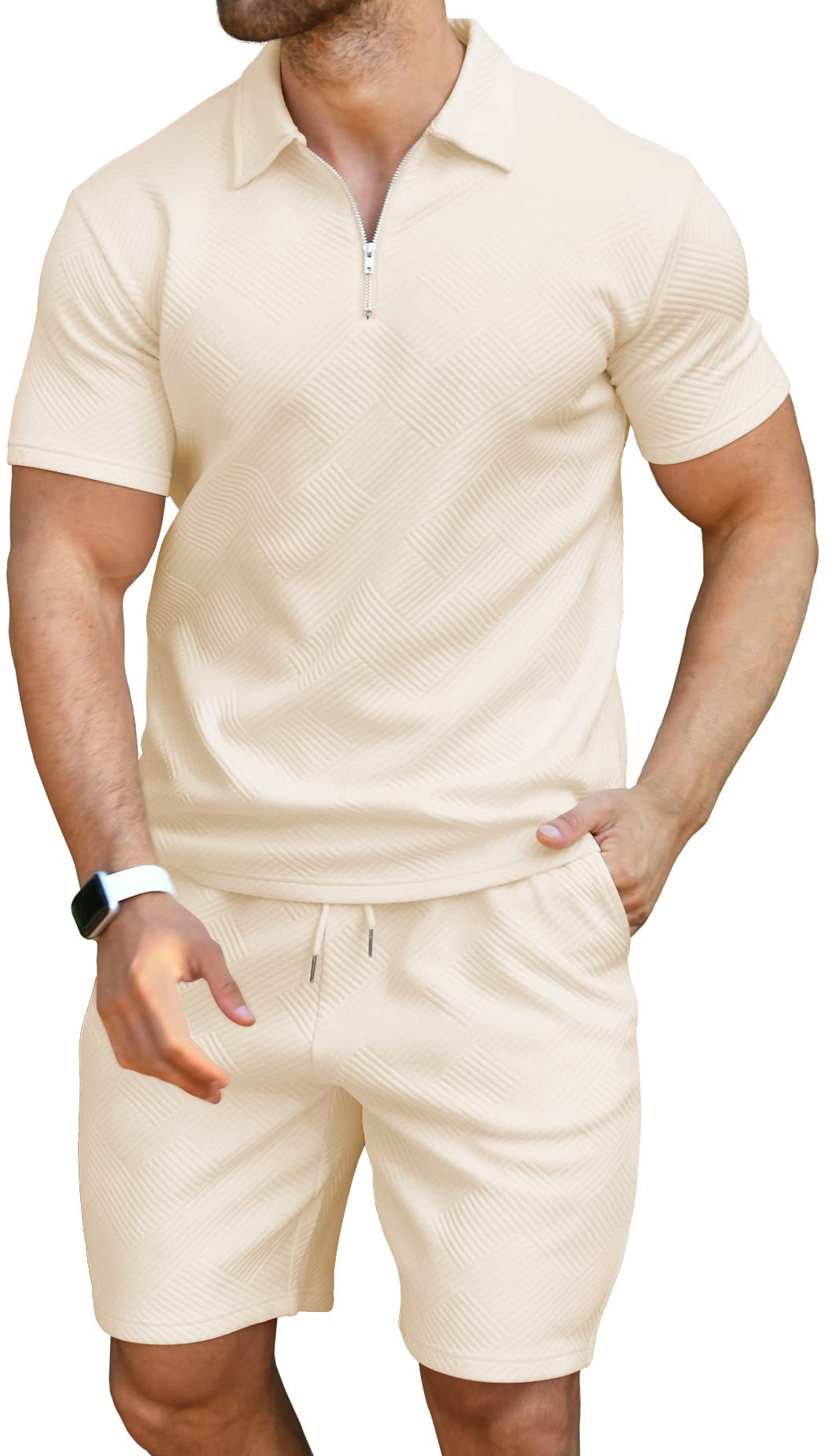 KUYIGO Men's Polo Shirt and Shorts Set Summer Outfits Fashion Casual Short Sleeve Polo Suit for Men 2 Piece Shorts Tracksuit