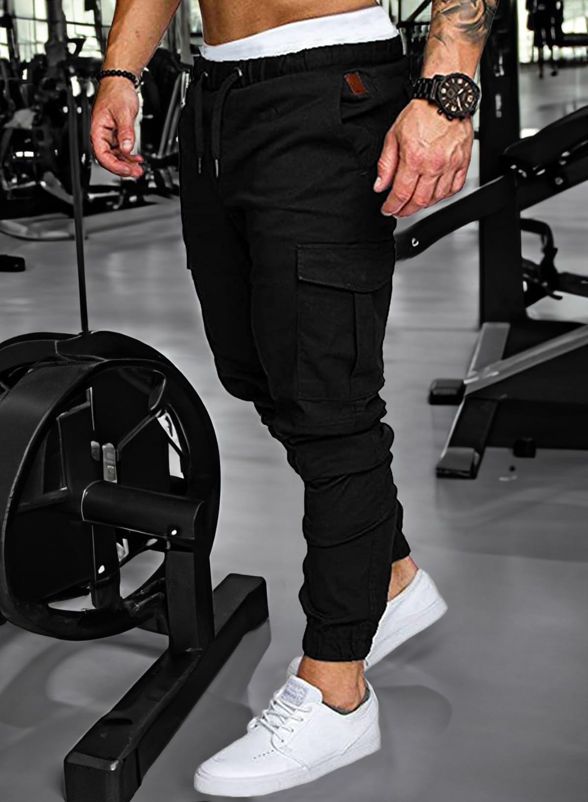 JMIERR Mens Fashion Cargo Pants - Casual Cotton Tapered Stretch Twill Drawstring Athletic Joggers Sweatpants with 6 Pockets