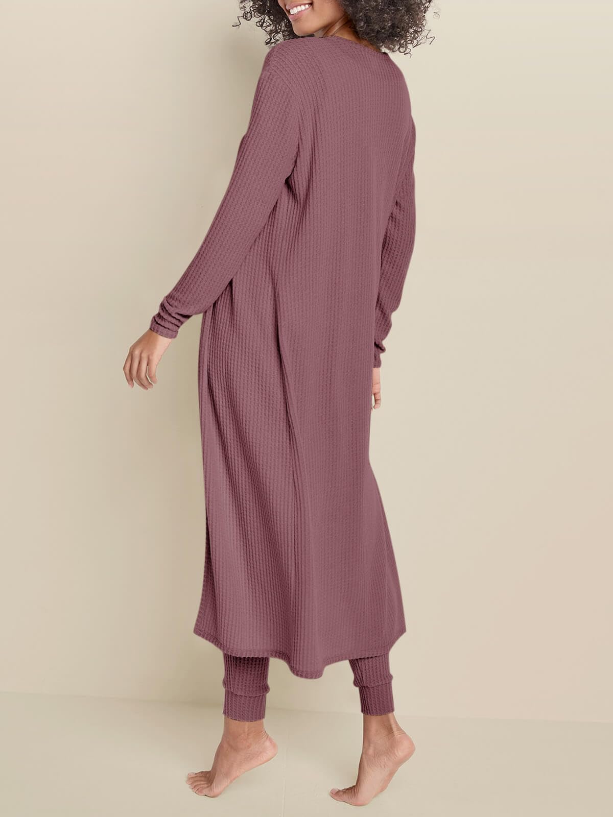 Eurivicy Womens Lounge Set Waffle Knit 3 Piece Pajama Sets Tank Tops Loose Pants with Long Cardigan Loungewear 2024