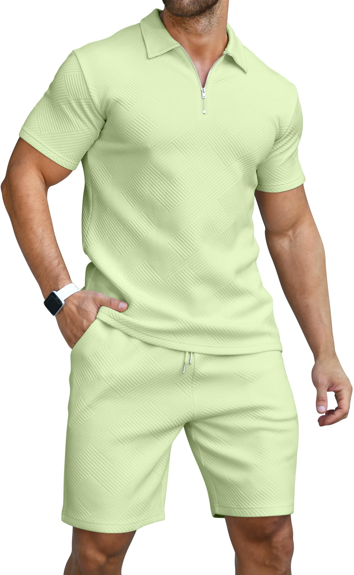 KUYIGO Men's Polo Shirt and Shorts Set Summer Outfits Fashion Casual Short Sleeve Polo Suit for Men 2 Piece Shorts Tracksuit