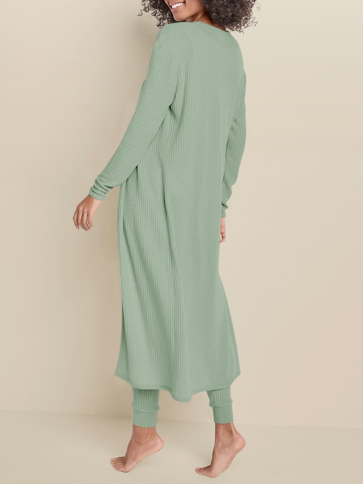 Eurivicy Womens Lounge Set Waffle Knit 3 Piece Pajama Sets Tank Tops Loose Pants with Long Cardigan Loungewear 2024