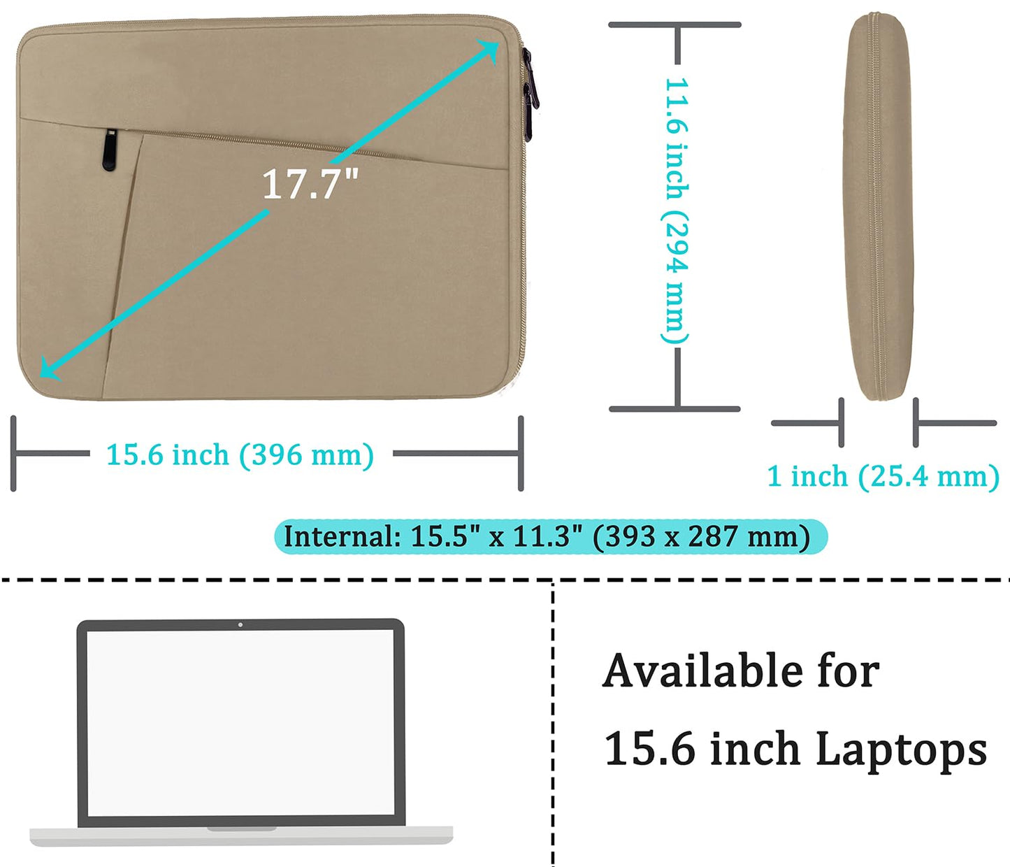 Laptop Case Sleeve 15.6 inch, Durable Shockproof Protective Computer Carrying Cover with Front Pocket, Briefcase Handbags Laptop Sleeve Bag for 15.6 inch HP, Dell, Acer, Asus, Notebook, Black