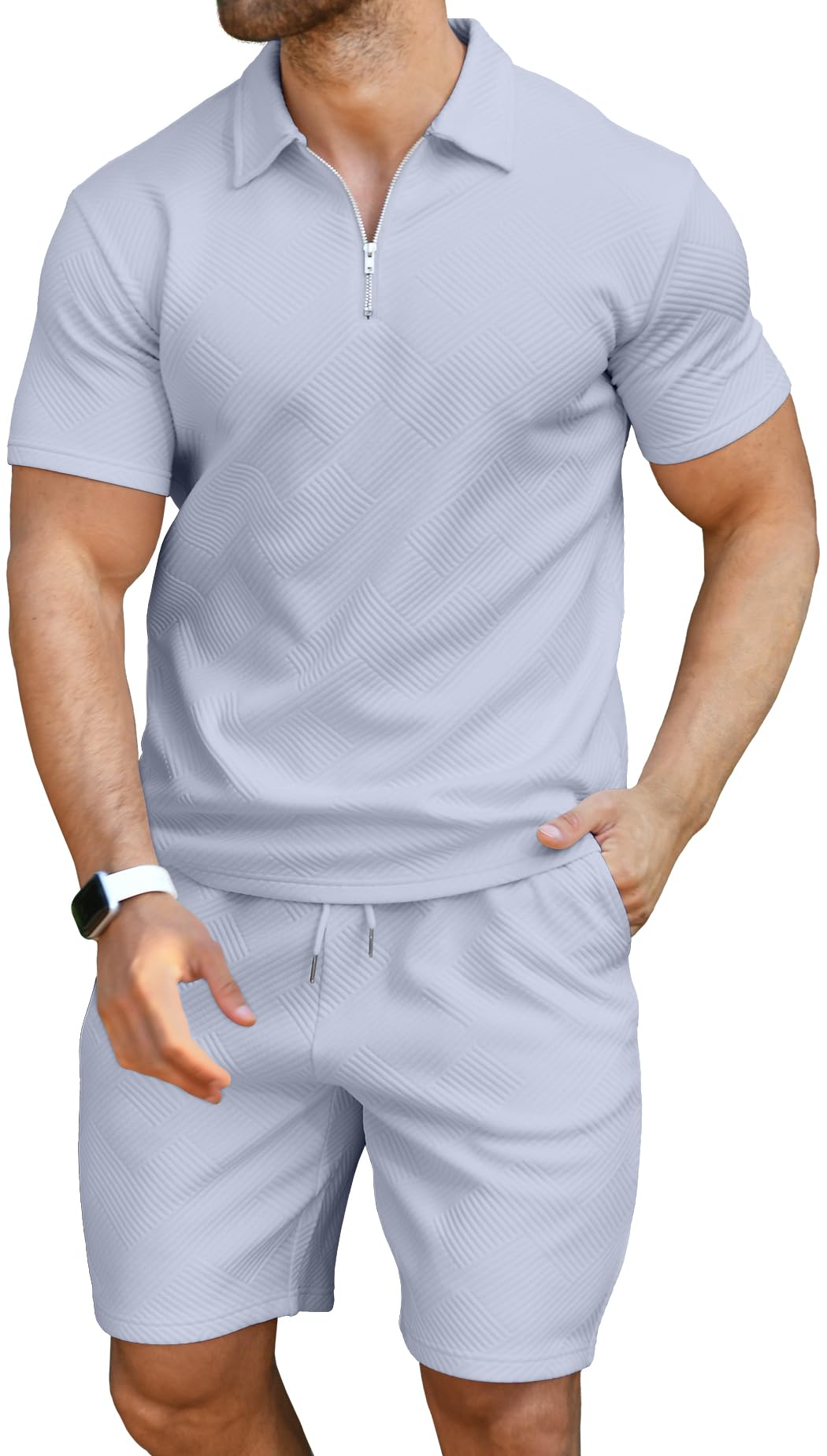 KUYIGO Men's Polo Shirt and Shorts Set Summer Outfits Fashion Casual Short Sleeve Polo Suit for Men 2 Piece Shorts Tracksuit