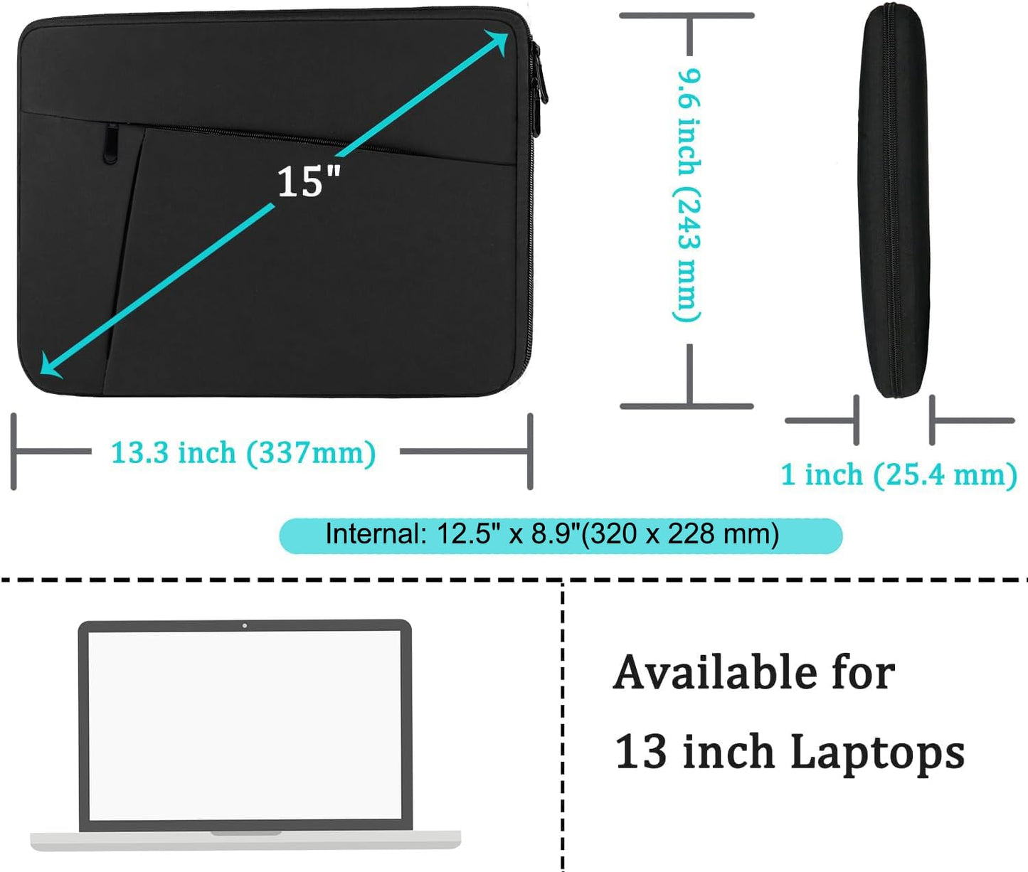 Laptop Case Sleeve 15.6 inch, Durable Shockproof Protective Computer Carrying Cover with Front Pocket, Briefcase Handbags Laptop Sleeve Bag for 15.6 inch HP, Dell, Acer, Asus, Notebook, Black