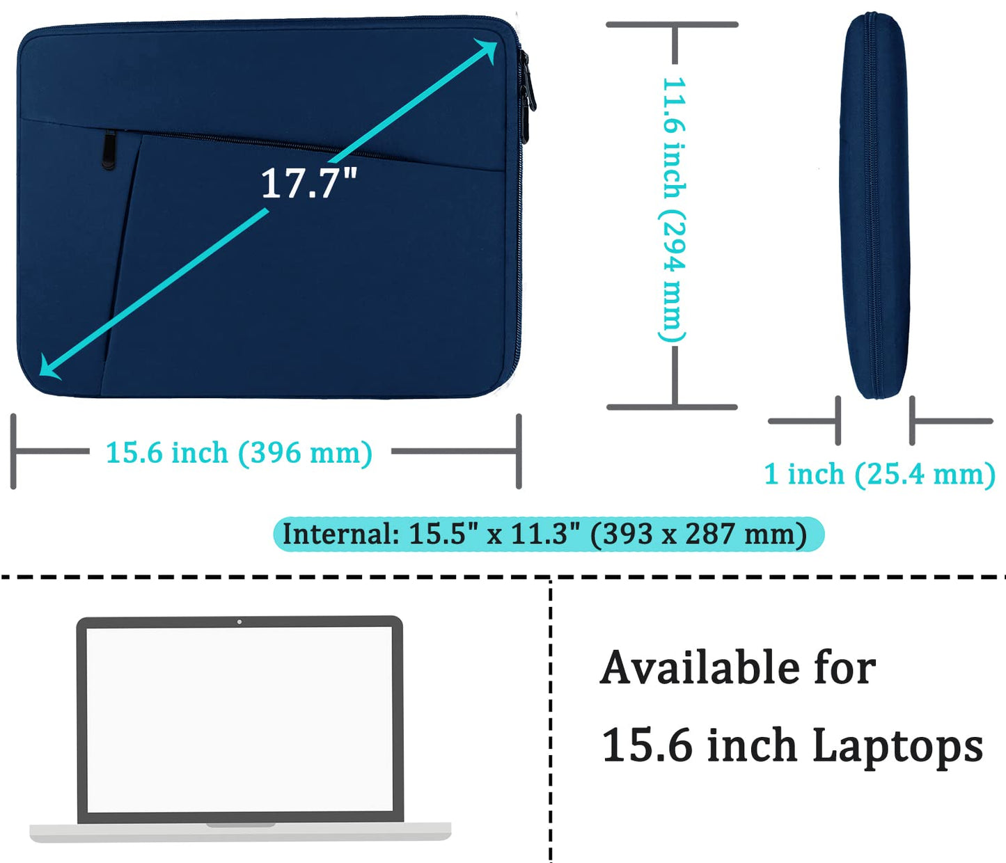 Laptop Case Sleeve 15.6 inch, Durable Shockproof Protective Computer Carrying Cover with Front Pocket, Briefcase Handbags Laptop Sleeve Bag for 15.6 inch HP, Dell, Acer, Asus, Notebook, Black