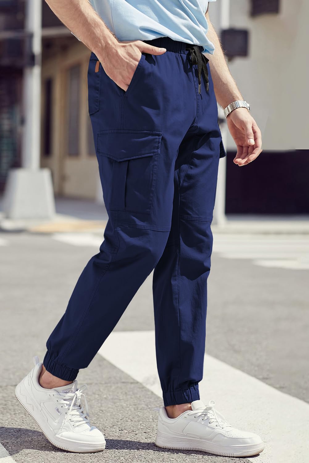 JMIERR Mens Fashion Cargo Pants - Casual Cotton Tapered Stretch Twill Drawstring Athletic Joggers Sweatpants with 6 Pockets