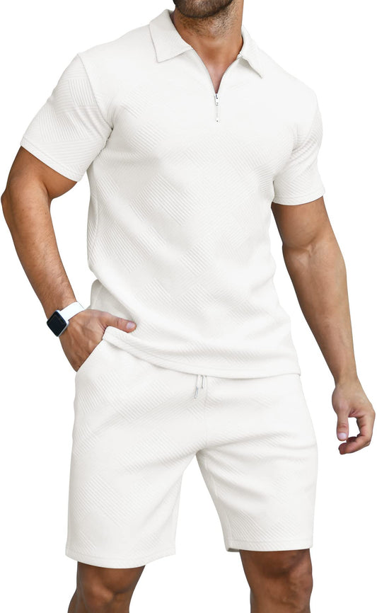 KUYIGO Men's Polo Shirt and Shorts Set Summer Outfits Fashion Casual Short Sleeve Polo Suit for Men 2 Piece Shorts Tracksuit