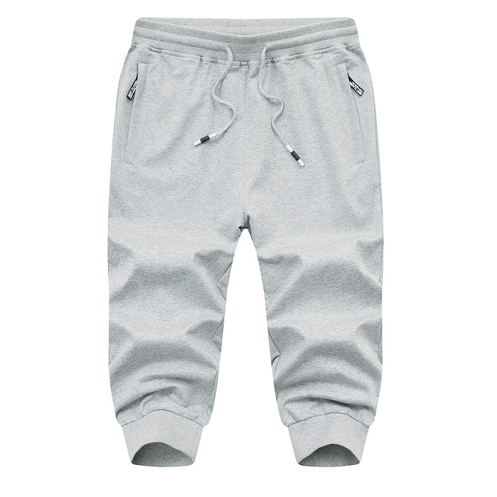 MAGNIVIT Men's 3/4 Jogger Capri Pants Workout Gym Below Knee Shorts Zipper Pockets Jogger Sweatpant Capris for Men