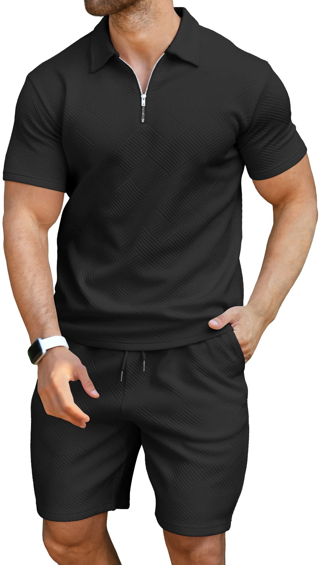 KUYIGO Men's Polo Shirt and Shorts Set Summer Outfits Fashion Casual Short Sleeve Polo Suit for Men 2 Piece Shorts Tracksuit
