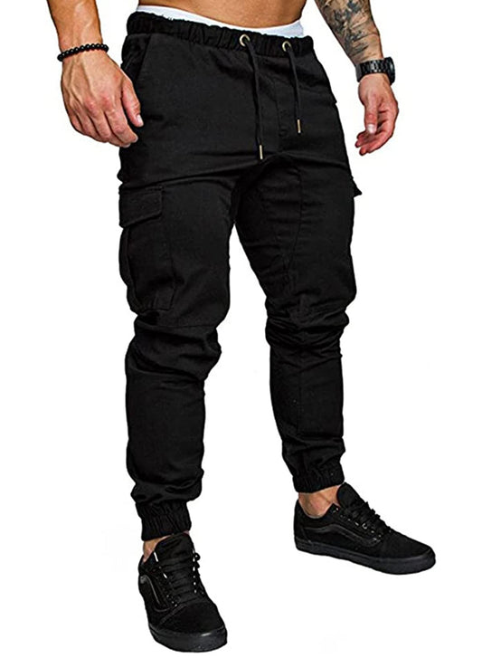 JMIERR Mens Fashion Cargo Pants - Casual Cotton Tapered Stretch Twill Drawstring Athletic Joggers Sweatpants with 6 Pockets
