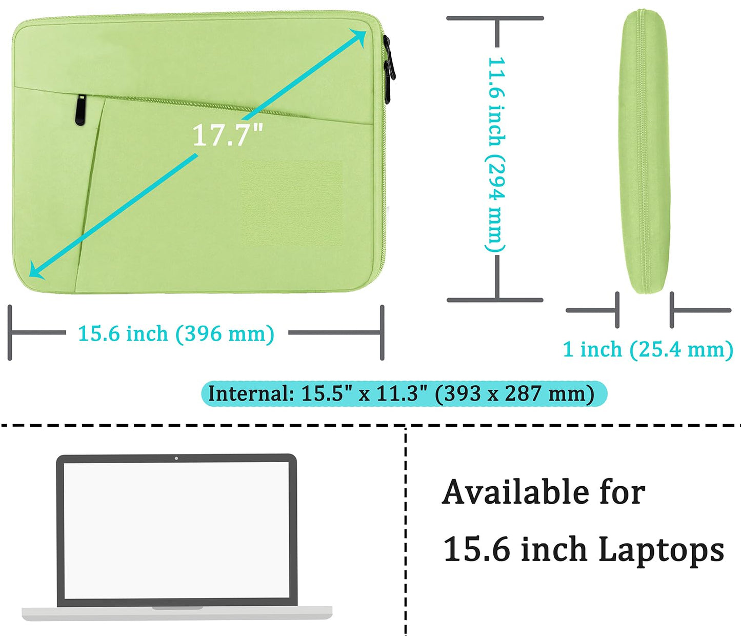 Laptop Case Sleeve 15.6 inch, Durable Shockproof Protective Computer Carrying Cover with Front Pocket, Briefcase Handbags Laptop Sleeve Bag for 15.6 inch HP, Dell, Acer, Asus, Notebook, Black