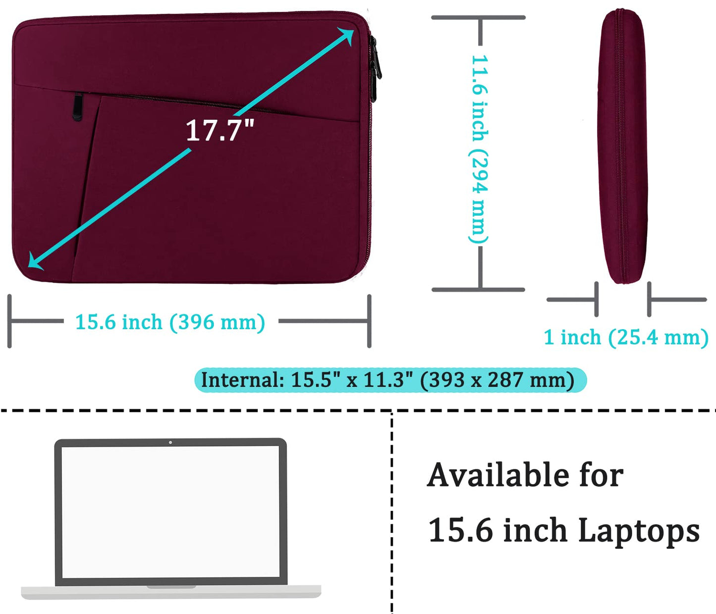 Laptop Case Sleeve 15.6 inch, Durable Shockproof Protective Computer Carrying Cover with Front Pocket, Briefcase Handbags Laptop Sleeve Bag for 15.6 inch HP, Dell, Acer, Asus, Notebook, Black