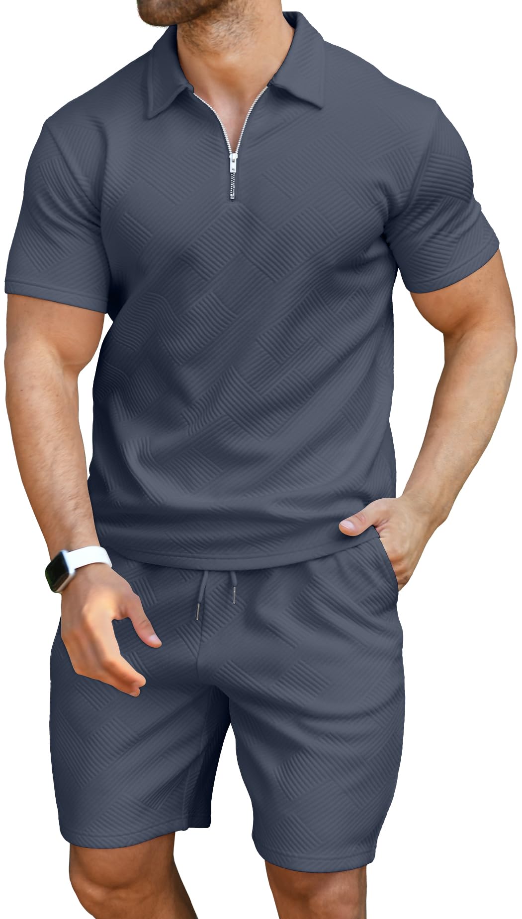 KUYIGO Men's Polo Shirt and Shorts Set Summer Outfits Fashion Casual Short Sleeve Polo Suit for Men 2 Piece Shorts Tracksuit