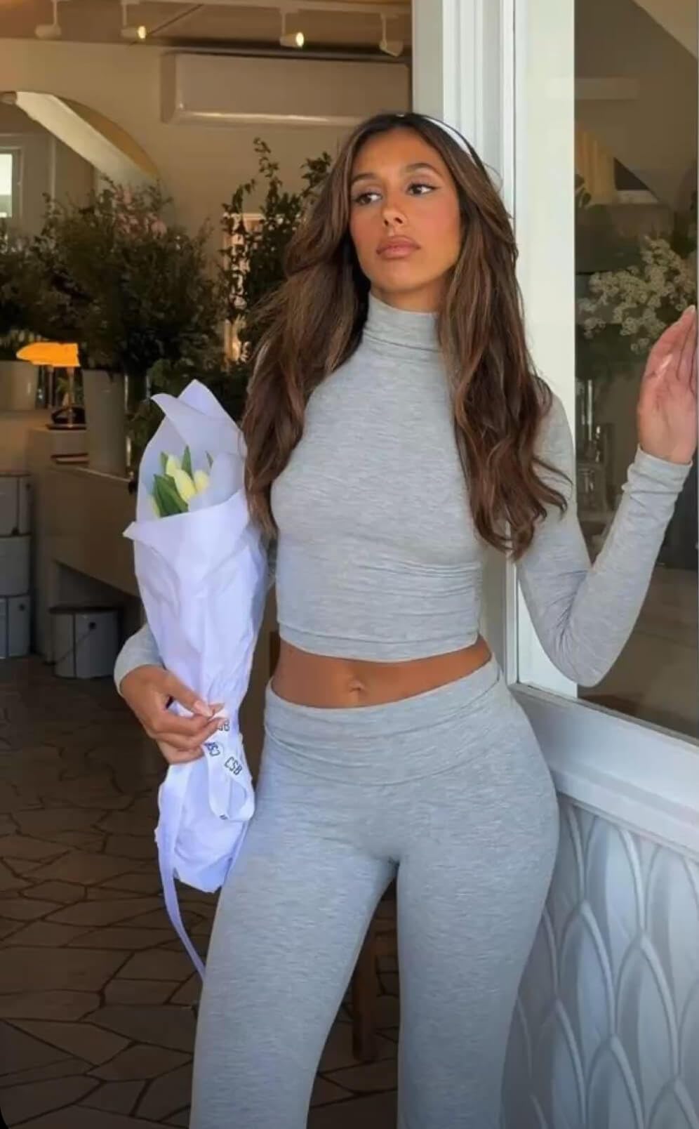 ZFLM Casual Workout Two Piece Outfits Long Sleeve High Waist Fold-over Flare Flared Leggings Pants Tracksuit Sets Streetwear
