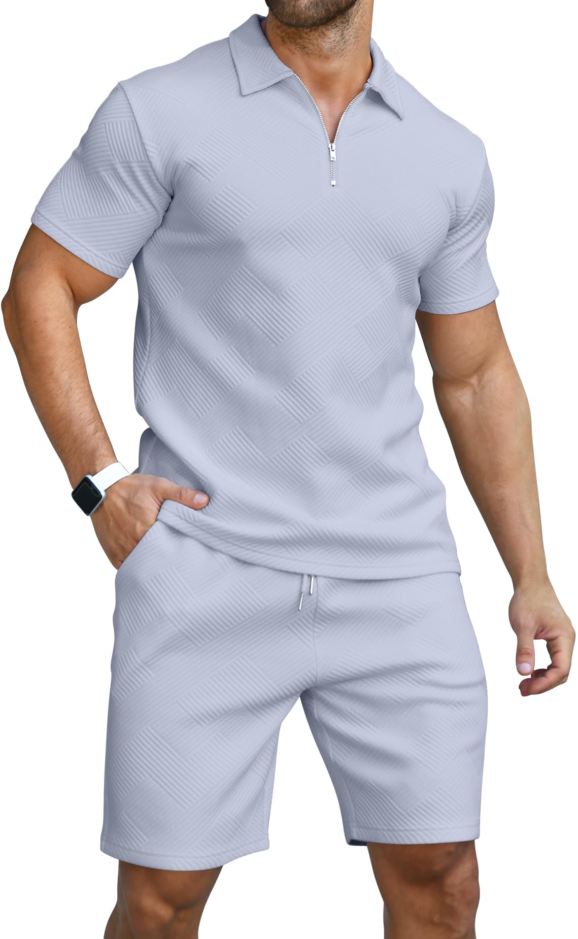 KUYIGO Men's Polo Shirt and Shorts Set Summer Outfits Fashion Casual Short Sleeve Polo Suit for Men 2 Piece Shorts Tracksuit