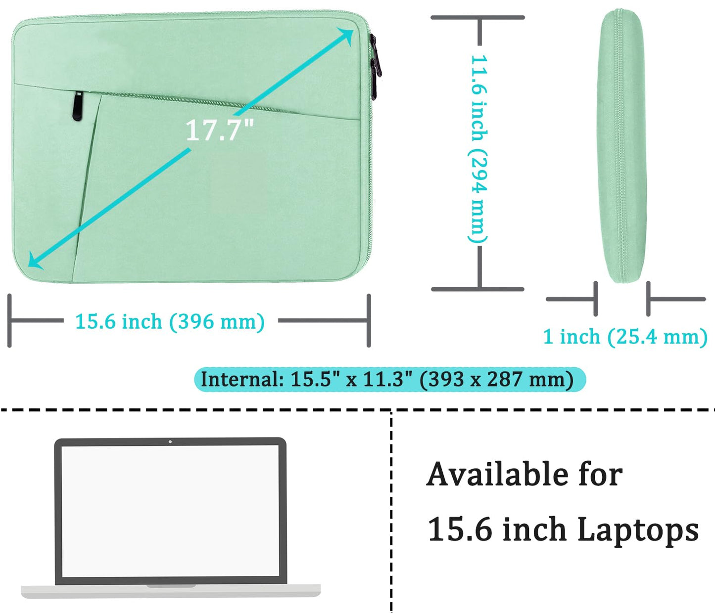 Laptop Case Sleeve 15.6 inch, Durable Shockproof Protective Computer Carrying Cover with Front Pocket, Briefcase Handbags Laptop Sleeve Bag for 15.6 inch HP, Dell, Acer, Asus, Notebook, Black