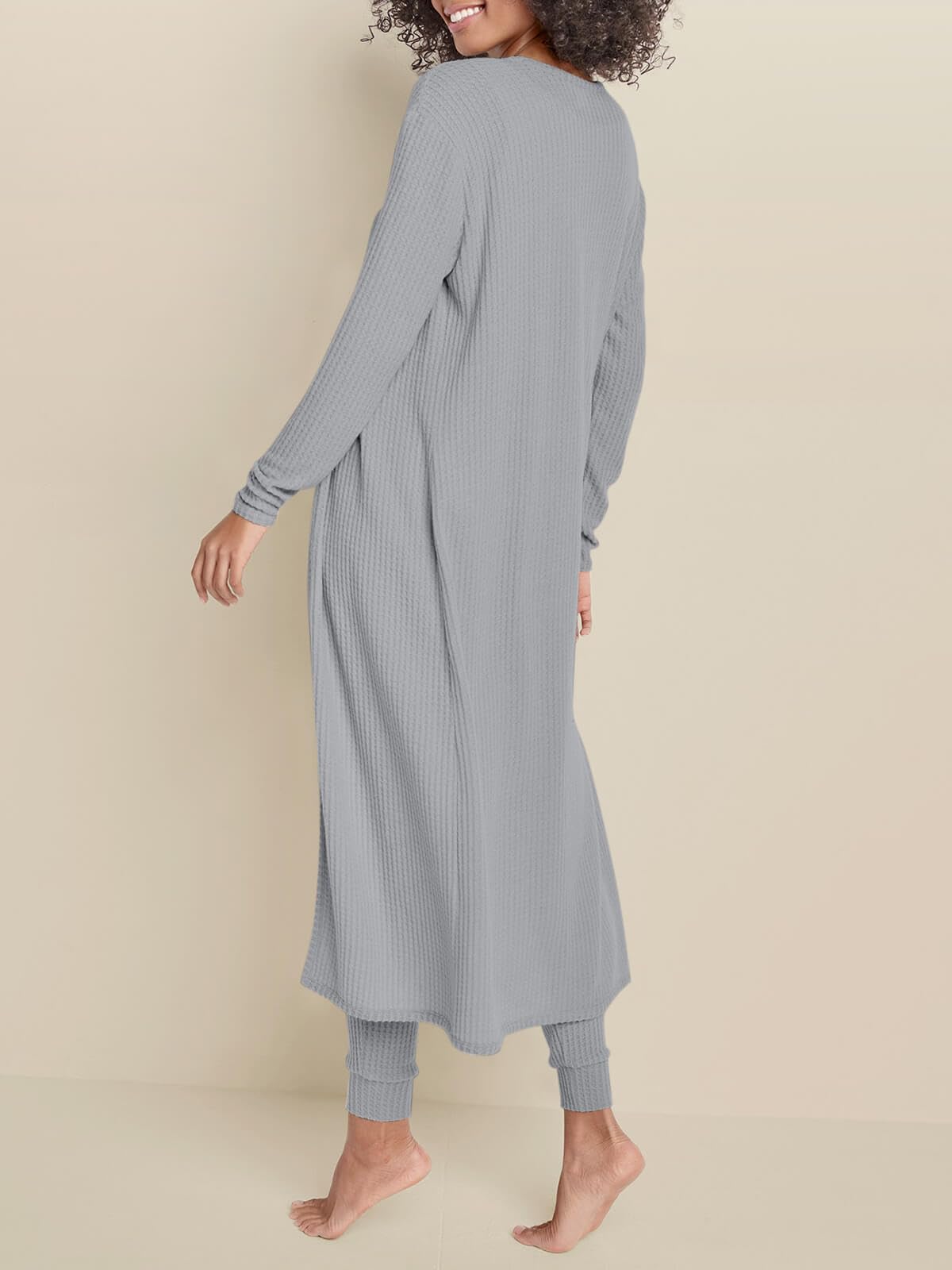 Eurivicy Womens Lounge Set Waffle Knit 3 Piece Pajama Sets Tank Tops Loose Pants with Long Cardigan Loungewear 2024