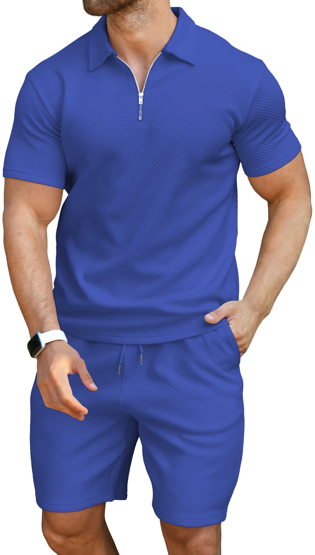 KUYIGO Men's Polo Shirt and Shorts Set Summer Outfits Fashion Casual Short Sleeve Polo Suit for Men 2 Piece Shorts Tracksuit