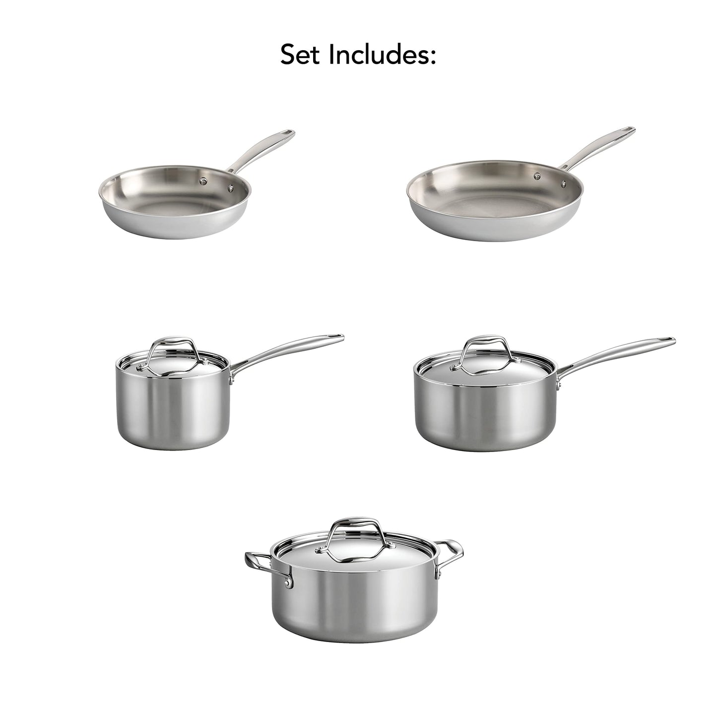 Tramontina Tri-Ply Clad Stainless Steel 11-Piece Cookware Set with Lids, Pots and Pans Kitchen Set, Induction-Ready, Dishwasher-Safe, NSF-Certified