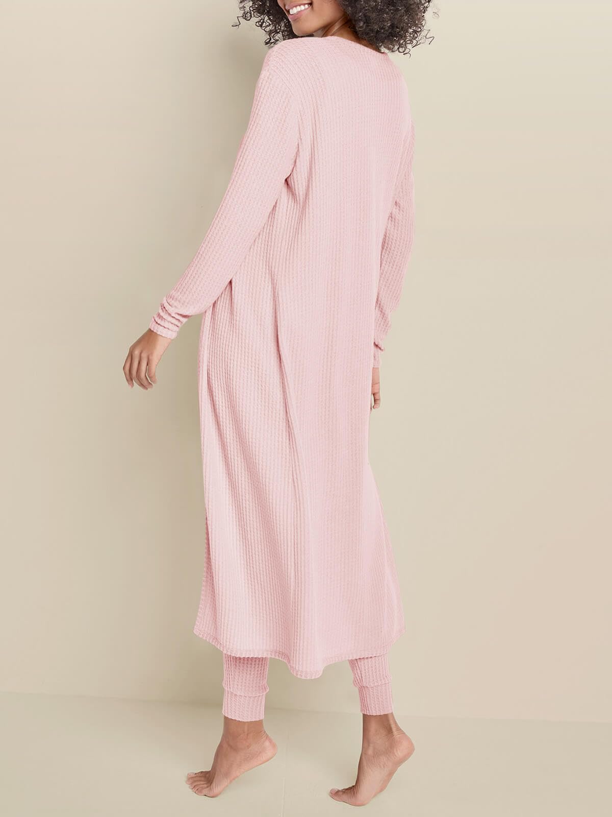 Eurivicy Womens Lounge Set Waffle Knit 3 Piece Pajama Sets Tank Tops Loose Pants with Long Cardigan Loungewear 2024