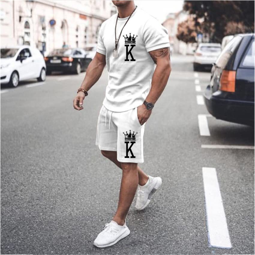 Men's Short Sets 2 Piece Summer Outfits Tracksuits Short Sleeve Shirt and Shorts 3D Poker Shirt
