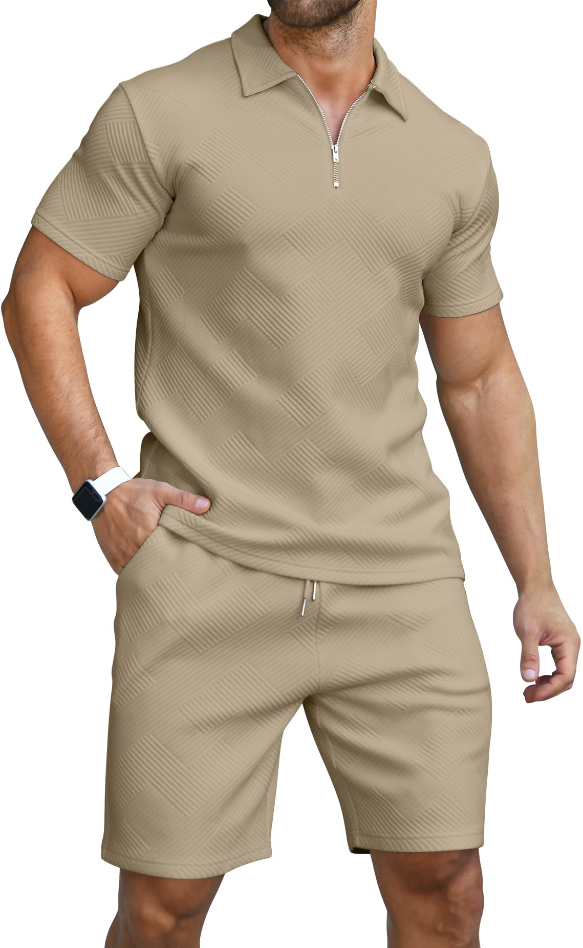 KUYIGO Men's Polo Shirt and Shorts Set Summer Outfits Fashion Casual Short Sleeve Polo Suit for Men 2 Piece Shorts Tracksuit