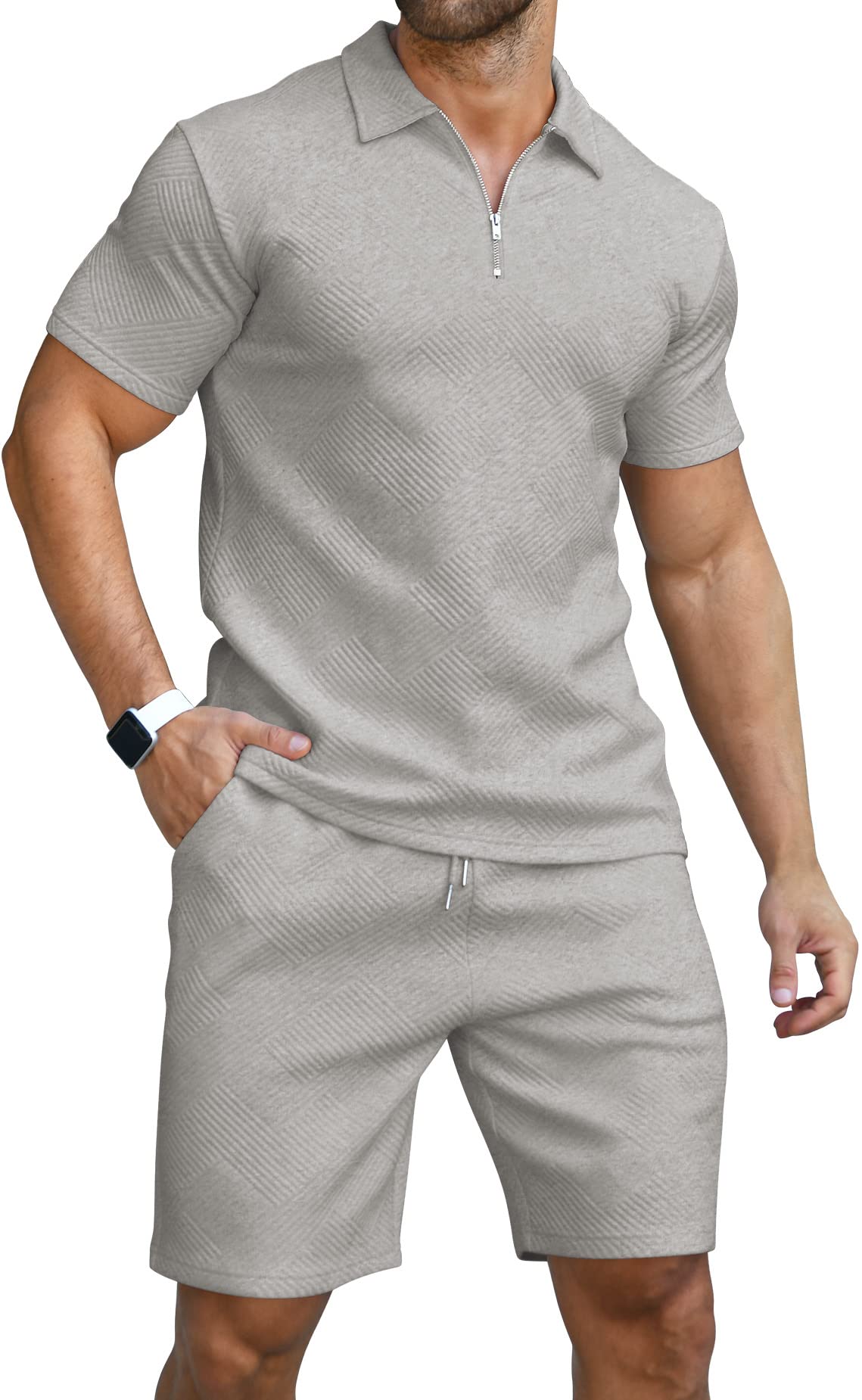KUYIGO Men's Polo Shirt and Shorts Set Summer Outfits Fashion Casual Short Sleeve Polo Suit for Men 2 Piece Shorts Tracksuit