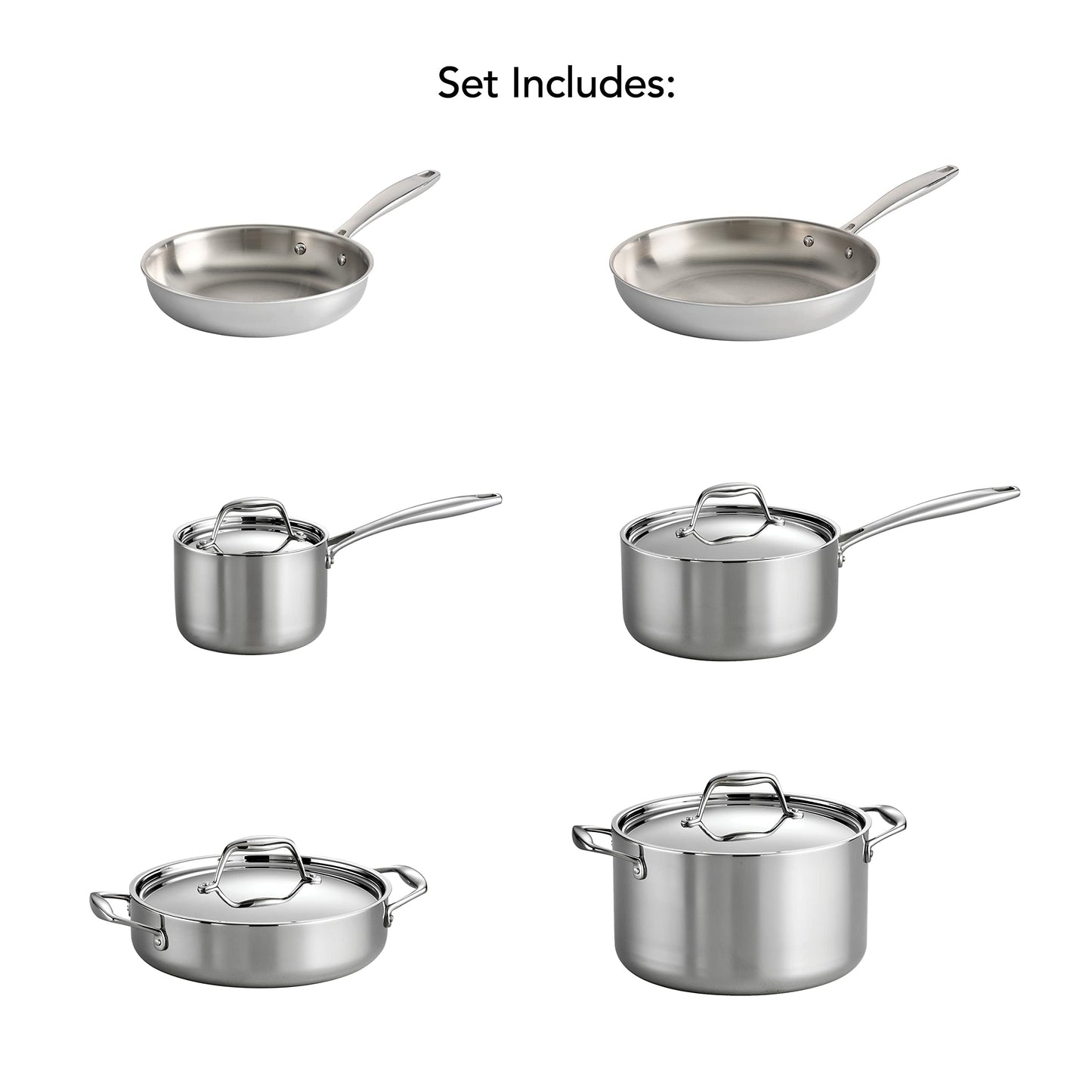 Tramontina Tri-Ply Clad Stainless Steel 11-Piece Cookware Set with Lids, Pots and Pans Kitchen Set, Induction-Ready, Dishwasher-Safe, NSF-Certified