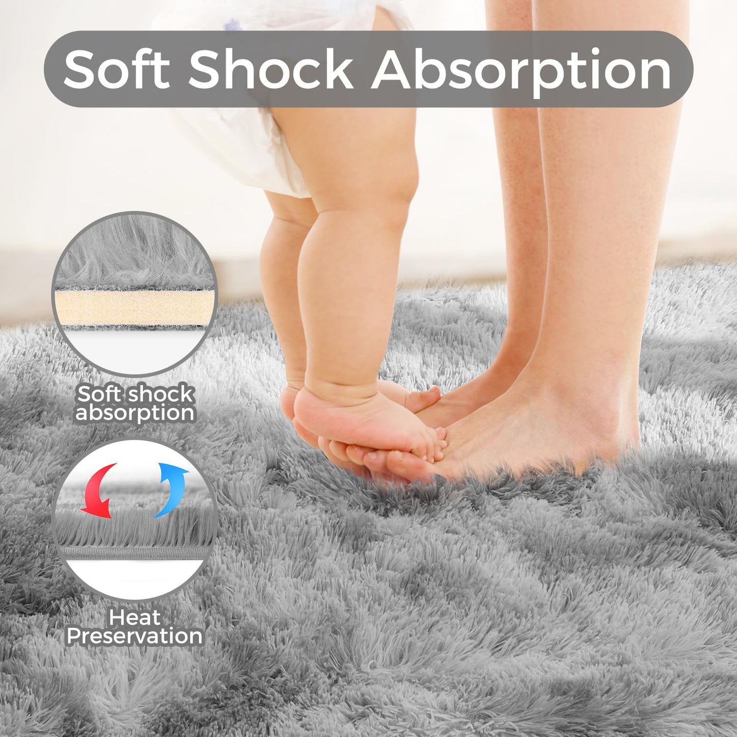 Ultra Soft Rug for Living Room, 5X8 Fluffy Shag Area Rug for Bedroom, Modern Shaggy Carpets Fuzzy Rug for Teens Dorm Nursery Home Decor Aesthetic, Upgrade Anti-Skid Durable, Grey