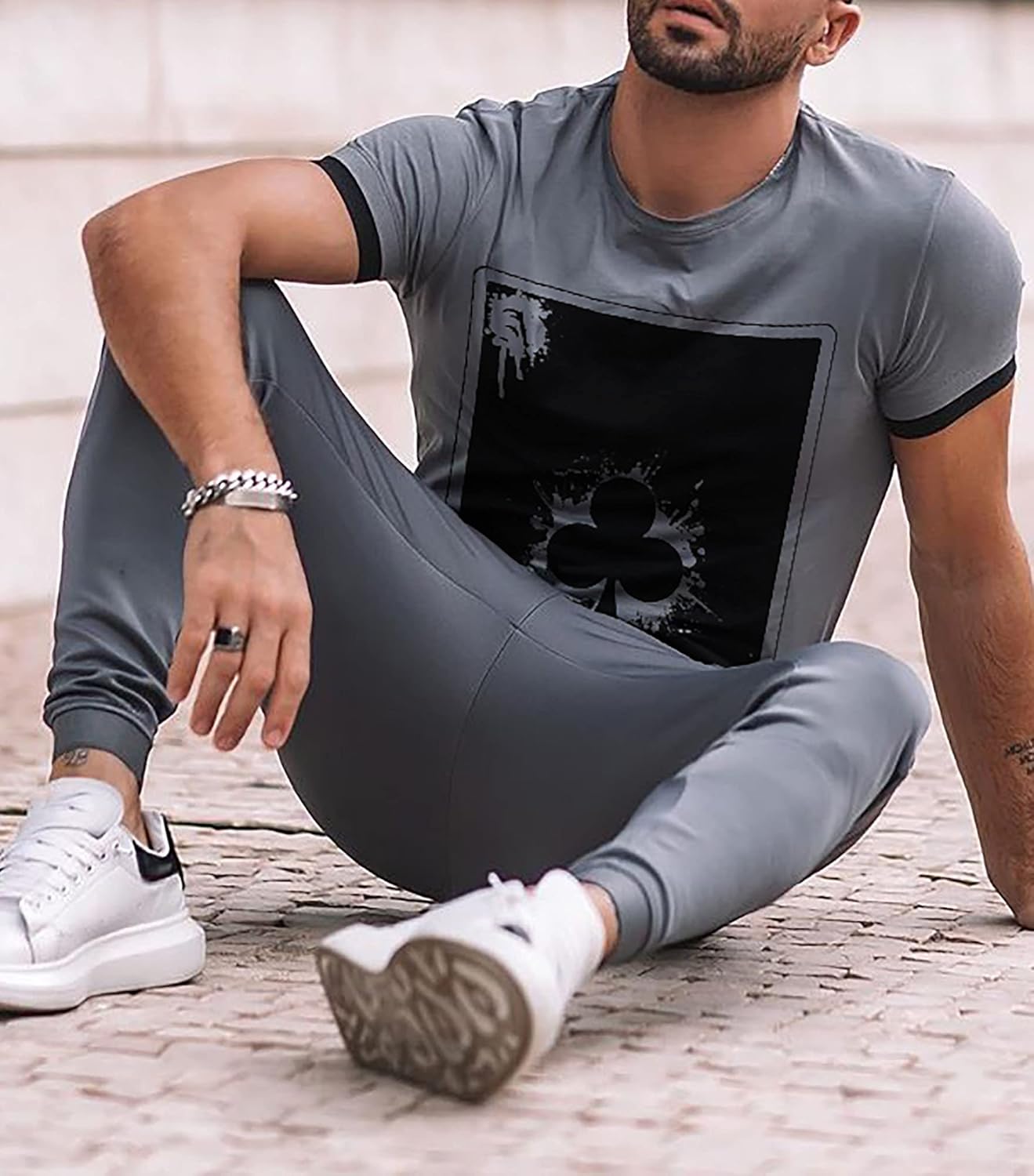 Men's Tracksuits 2 Piece Outfit Casual Short Sleeve Sweat(ML2021004,3XL)