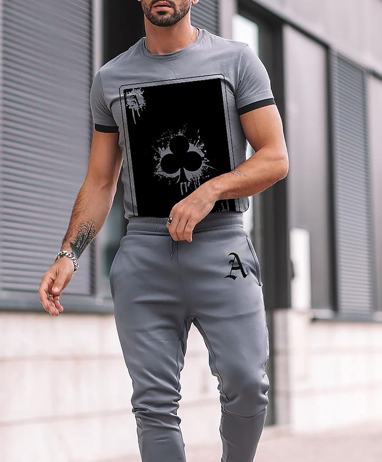 Men's Tracksuits 2 Piece Outfit Casual Short Sleeve Sweat(ML2021004,3XL)