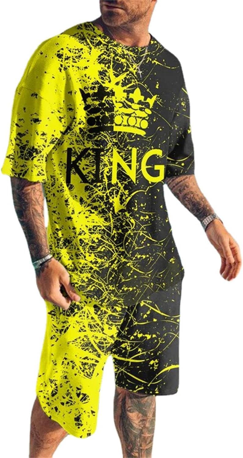 Men's Short Sets 2 Piece Summer Outfits Tracksuits Short Sleeve Shirt and Shorts 3D Poker Shirt