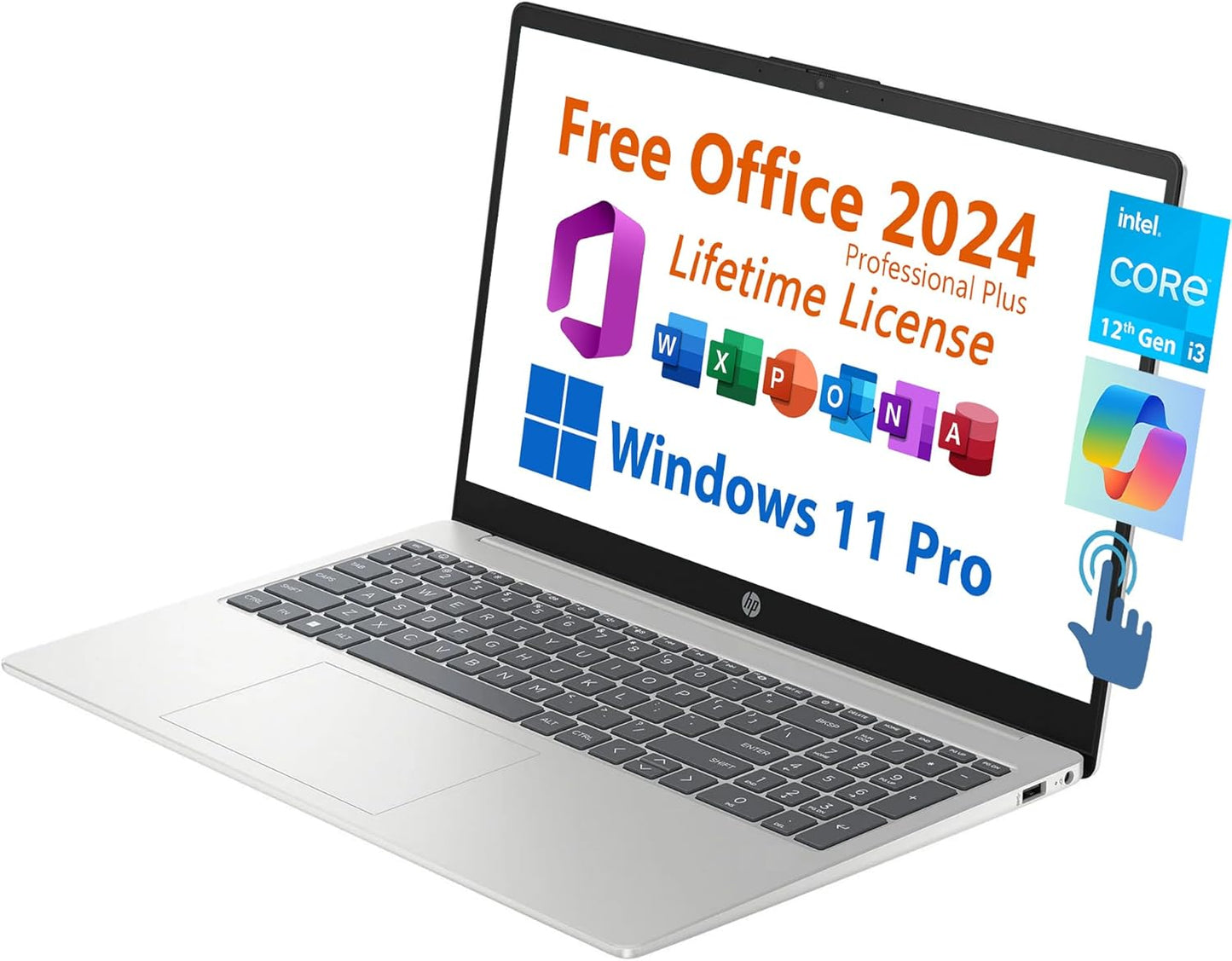 HP 15.6" Business Laptop, Free Microsoft Office 2024 Lifetime License, Copilot AI Chat, HD Touchscreen Display, Intel 6-Core i3-1215U 4.4 GHz, 16GB RAM, 1TB SSD, Long Battery Life, Windows 11 Pro