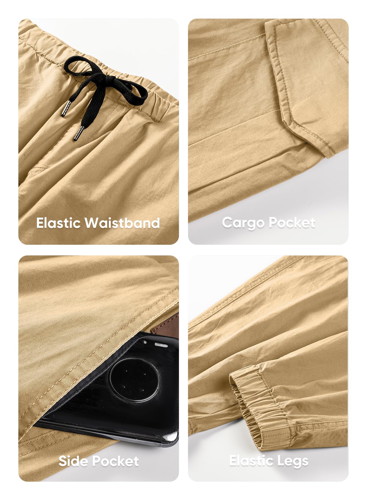 JMIERR Mens Fashion Cargo Pants - Casual Cotton Tapered Stretch Twill Drawstring Athletic Joggers Sweatpants with 6 Pockets