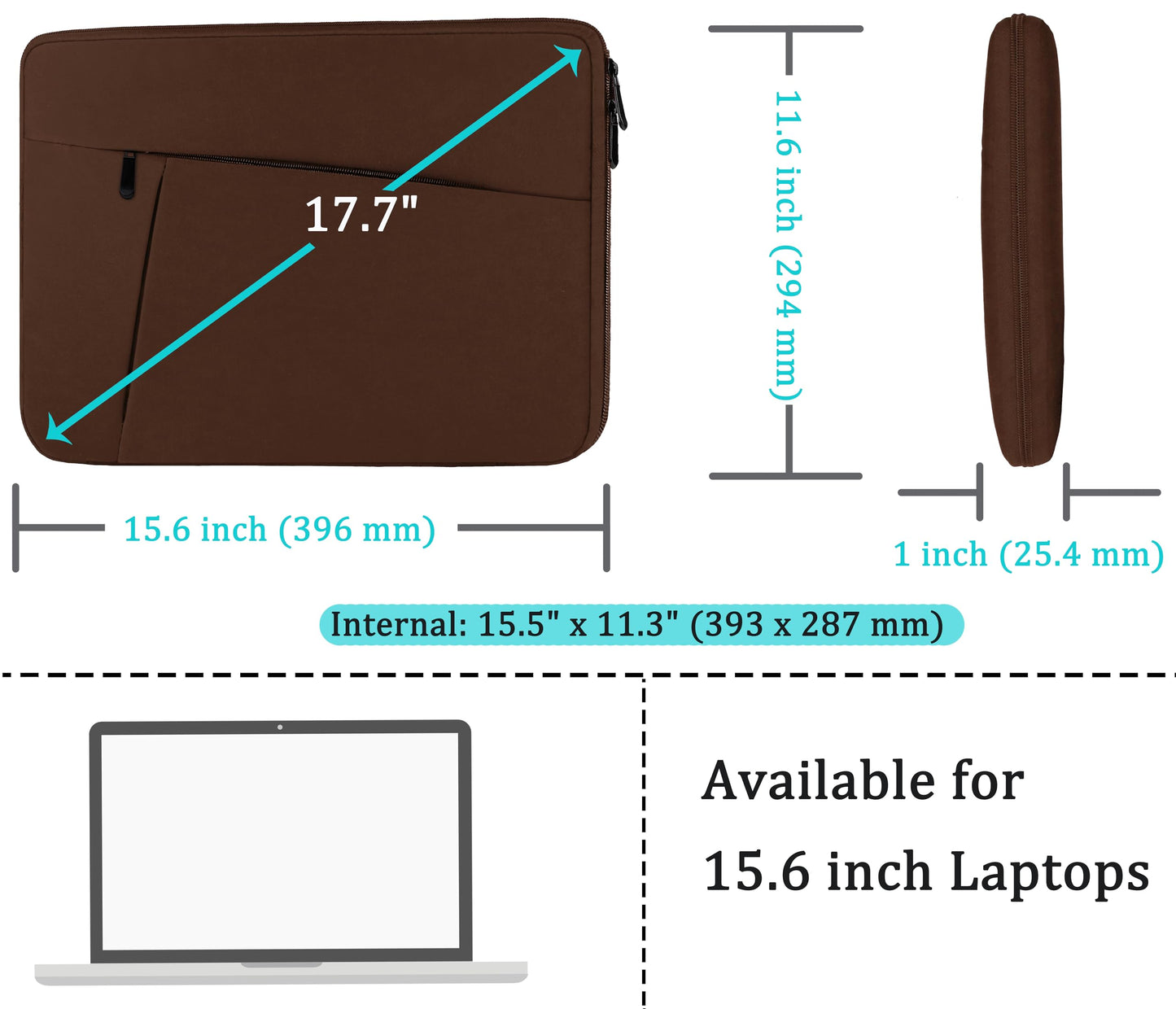 Laptop Case Sleeve 15.6 inch, Durable Shockproof Protective Computer Carrying Cover with Front Pocket, Briefcase Handbags Laptop Sleeve Bag for 15.6 inch HP, Dell, Acer, Asus, Notebook, Black