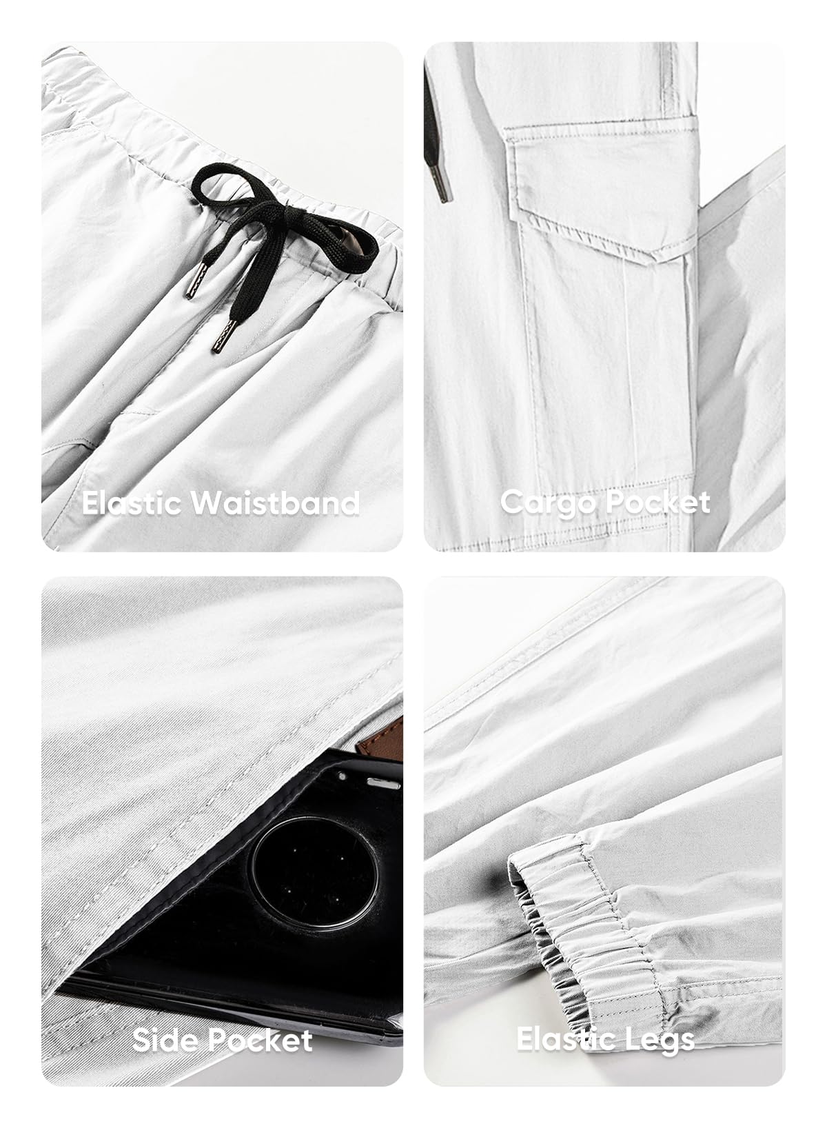 JMIERR Mens Fashion Cargo Pants - Casual Cotton Tapered Stretch Twill Drawstring Athletic Joggers Sweatpants with 6 Pockets