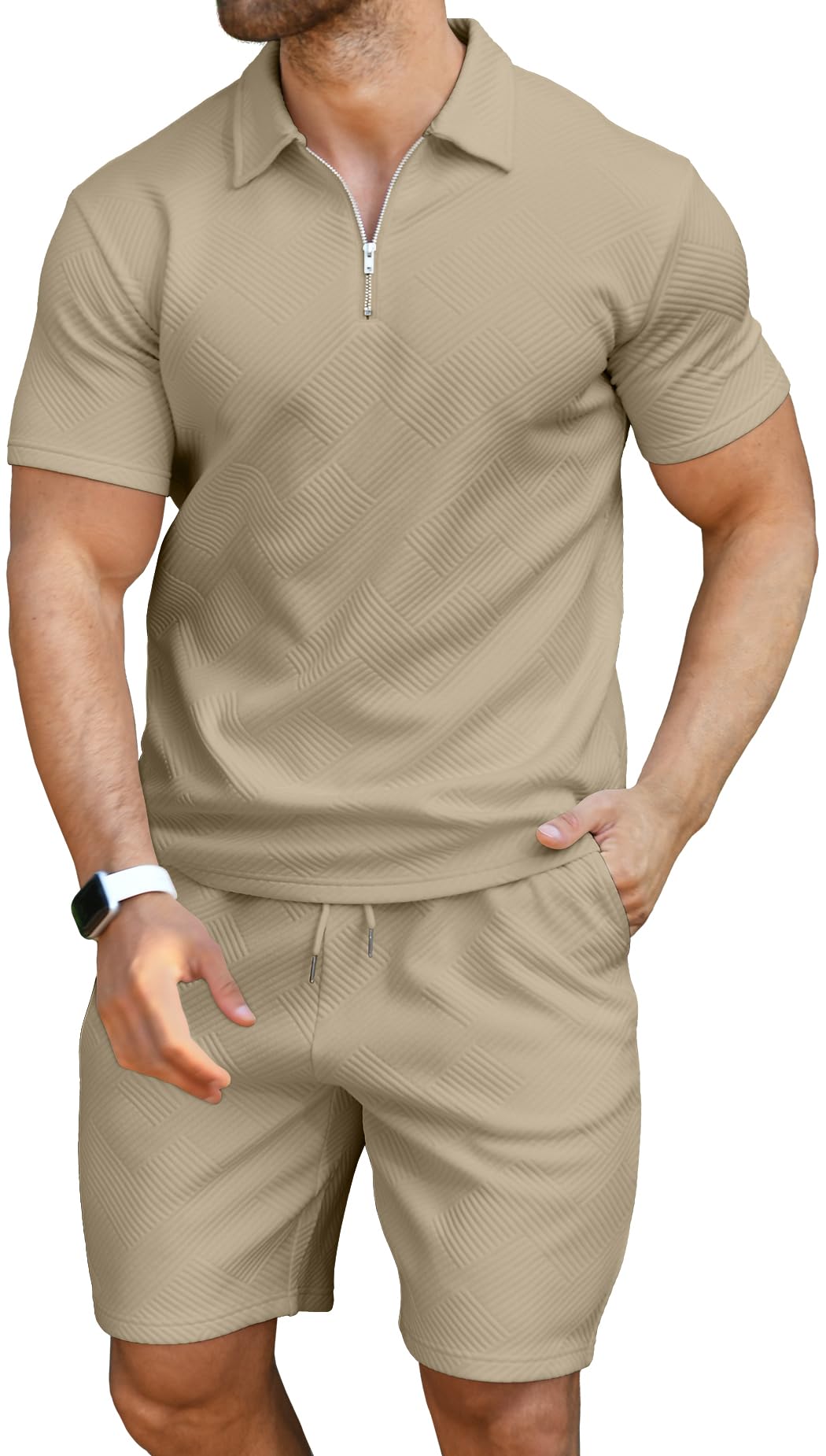 KUYIGO Men's Polo Shirt and Shorts Set Summer Outfits Fashion Casual Short Sleeve Polo Suit for Men 2 Piece Shorts Tracksuit