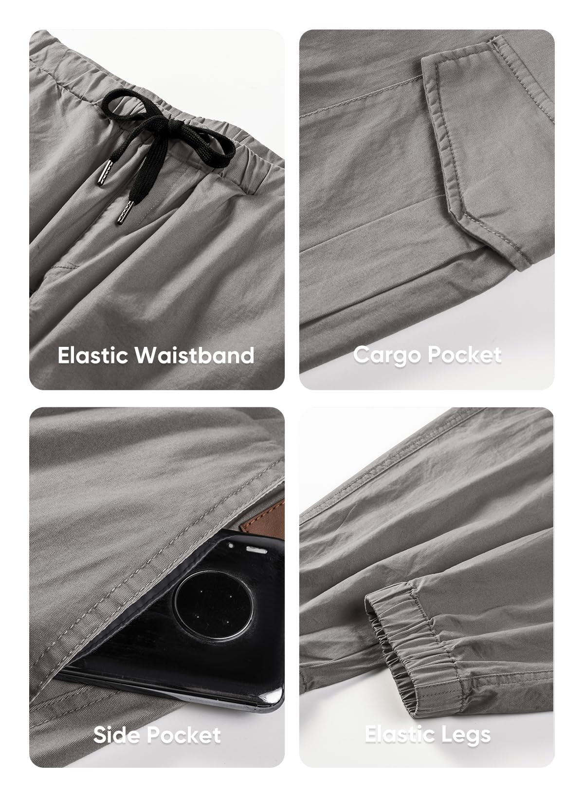 JMIERR Mens Fashion Cargo Pants - Casual Cotton Tapered Stretch Twill Drawstring Athletic Joggers Sweatpants with 6 Pockets
