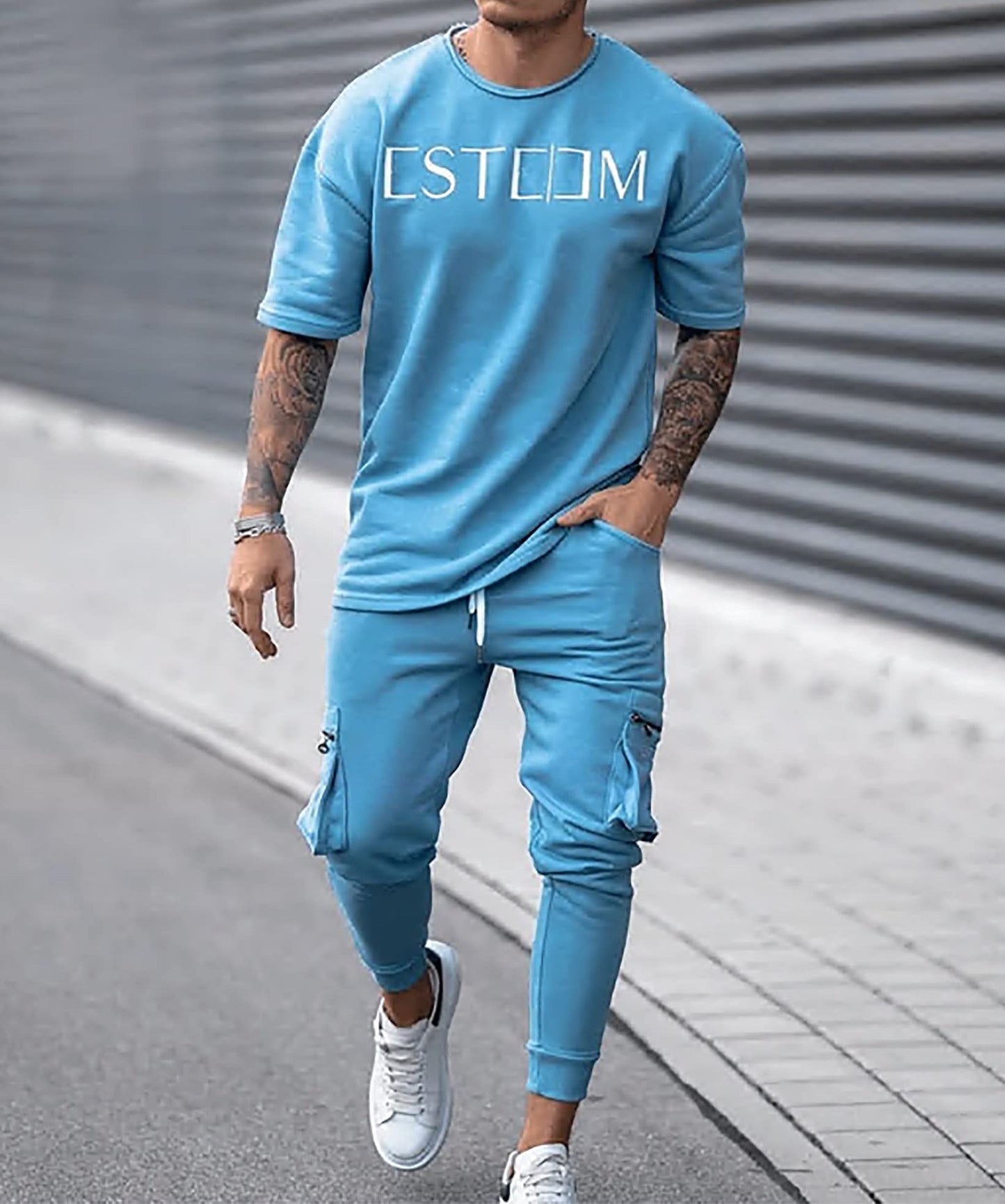 Men's Tracksuits 2 Piece Outfit Casual Short Sleeve Sweat