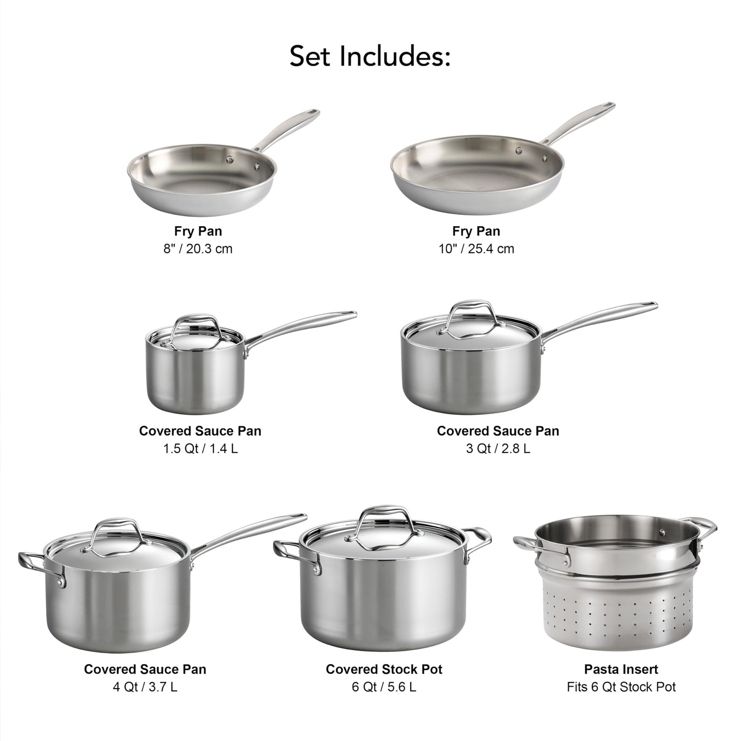 Tramontina Tri-Ply Clad Stainless Steel 11-Piece Cookware Set with Lids, Pots and Pans Kitchen Set, Induction-Ready, Dishwasher-Safe, NSF-Certified