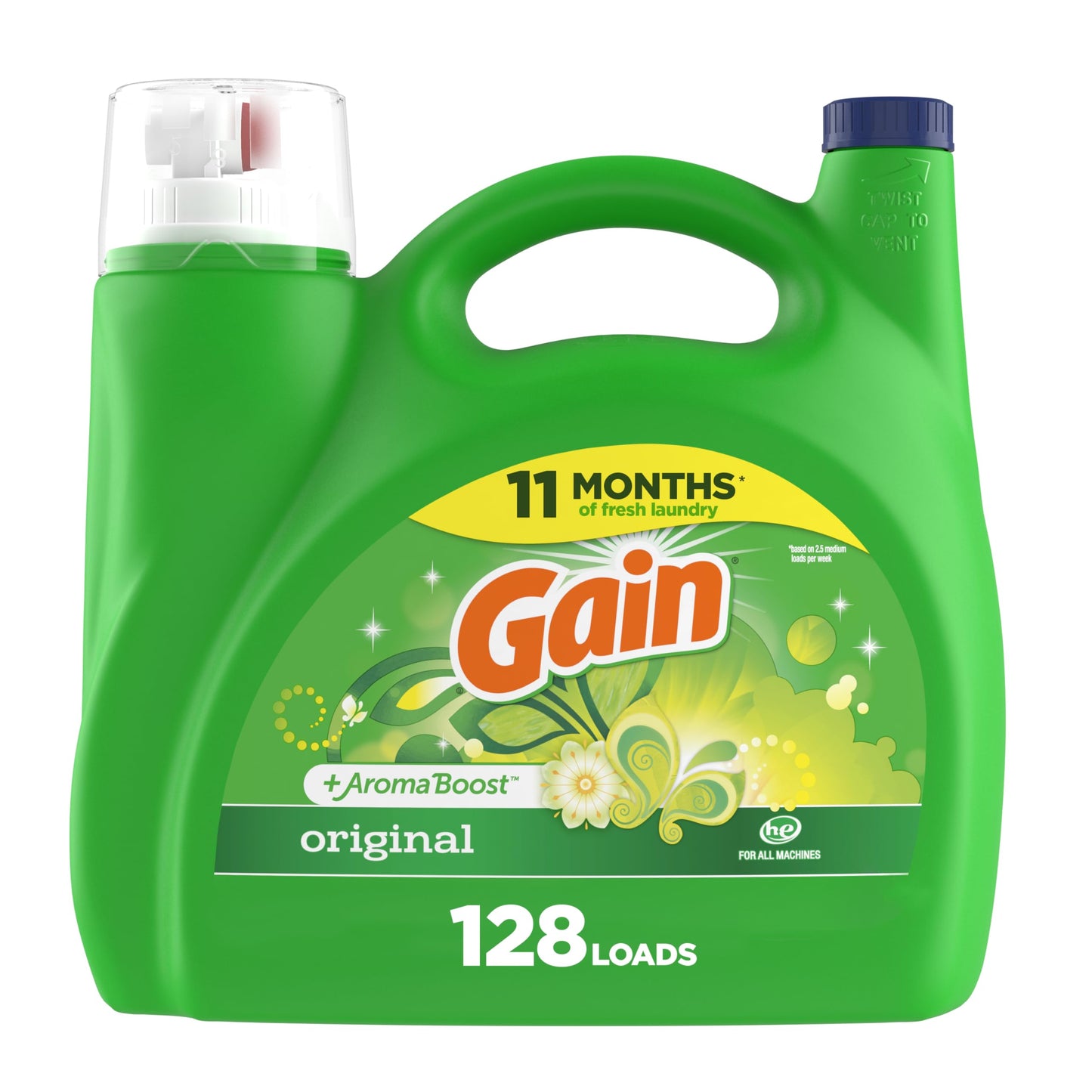 Gain + Aroma Boost Laundry Detergent Liquid, Original Scent, 107 Loads, 154 fl oz, HE Compatible Laundry Soap with Febreze and Oxi, Gain Laundry Detergent, Liquid Laundry Detergent